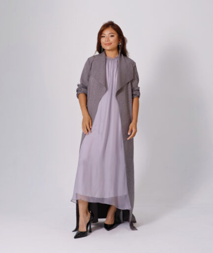 Midnight Grey Floral jacquard abaya with belt