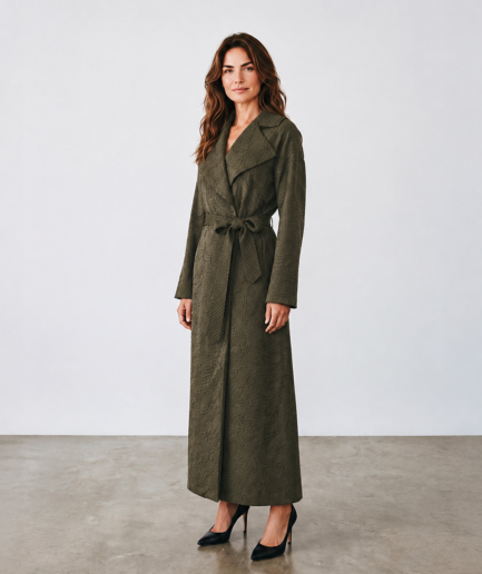 Olive Green Floral jacquard abaya with belt