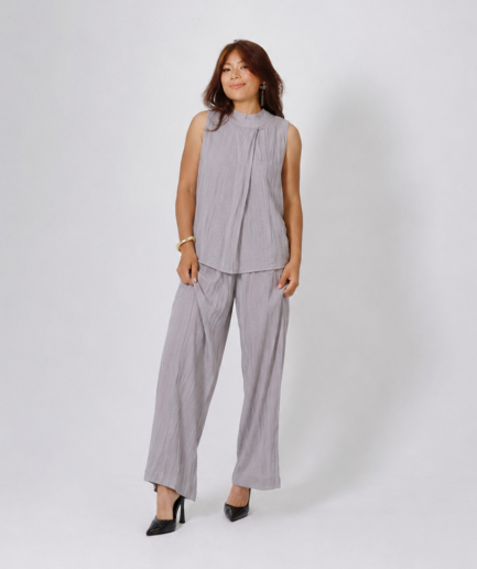 Grey linen sleeveless pants set