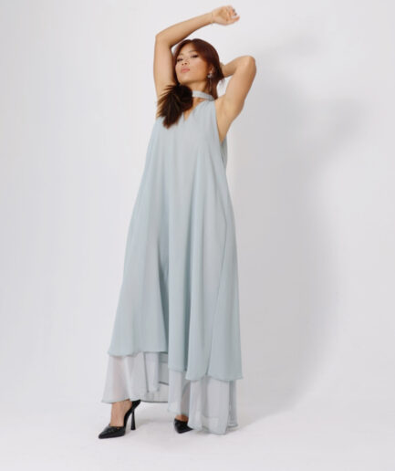 Light blue twisted-halter maxi dress