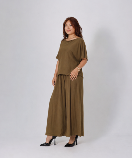 Olive brown cotton short-sleeve pants set