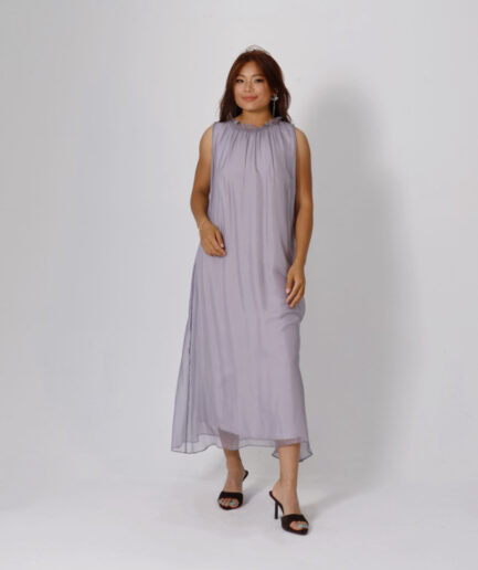 Grey sleeveless tied-neck dress
