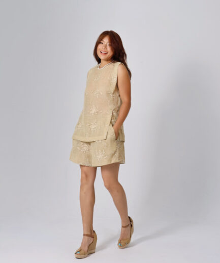 Beige embroidered linen co-ord