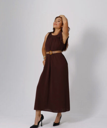 coffee sleeveless silk dress