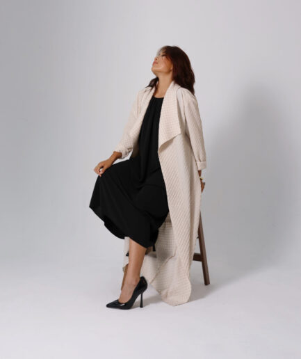 Ivory diamond textured-weave Abaya