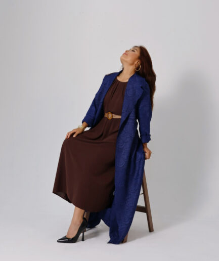 Royal Blue Floral jacquard abaya with belt
