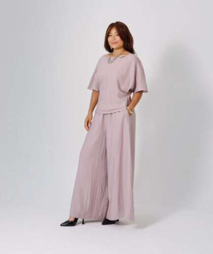 Pink chiffon short-sleeve pants set