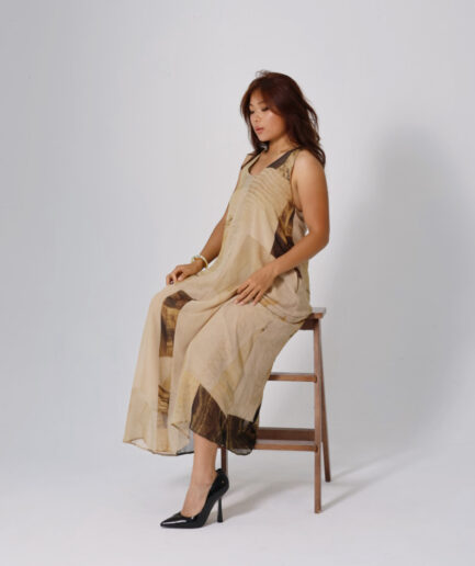 Earth-tone abstract chiffon dress